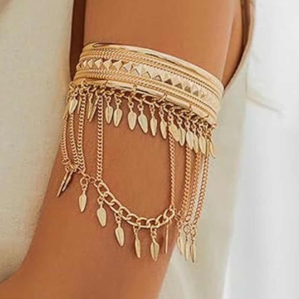 Gold chain arm band cuff chain bracelet festival gypsy body jewelry boho glam